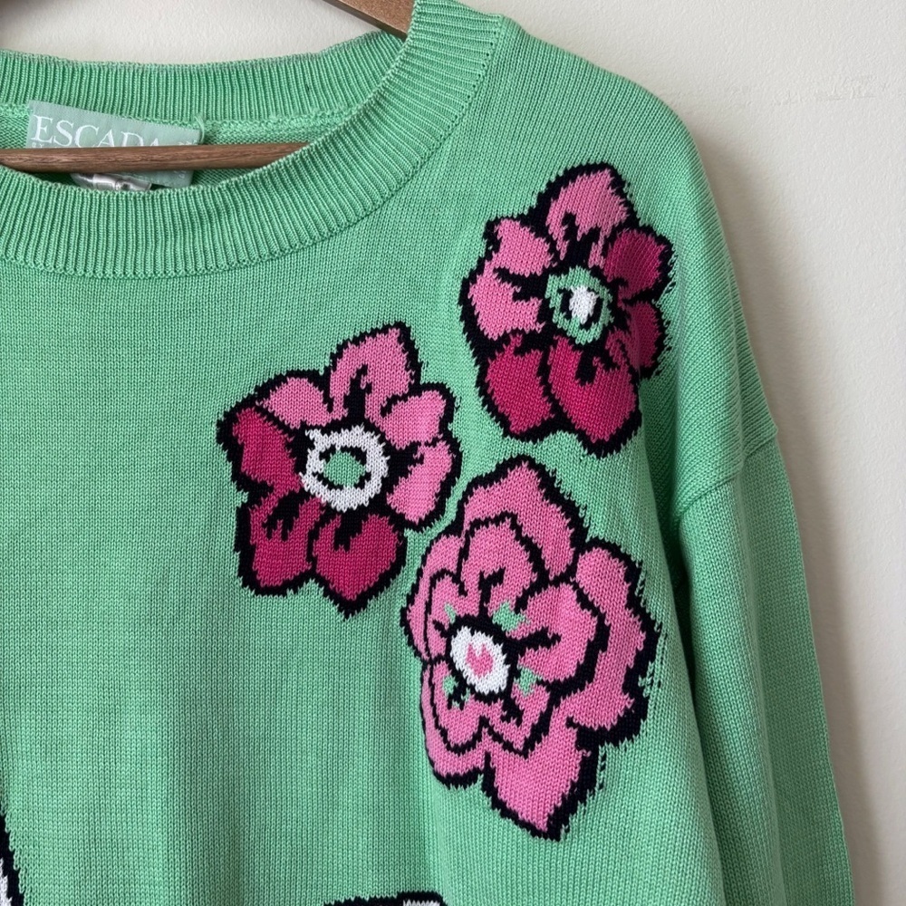 Escada Vintage 80's Colorblock Floral Oversized Pullover Sweater Sz 40 Medium - Picture 3 of 8